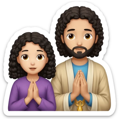 Jesús osea dios con una niña de rulos morocha orando sticker