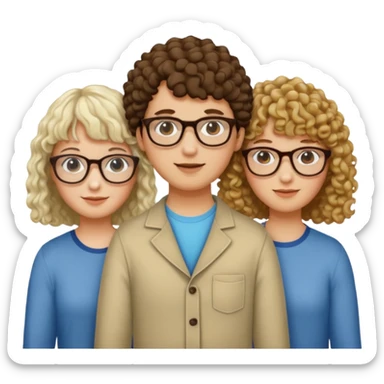Create a trio of friends two white and look alike but one has bangs and glasses and another one tan with curly hair  sticker