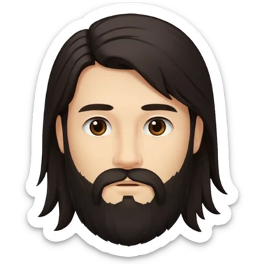 head only of a man with dark long hair and a beard, neutral expression sticker