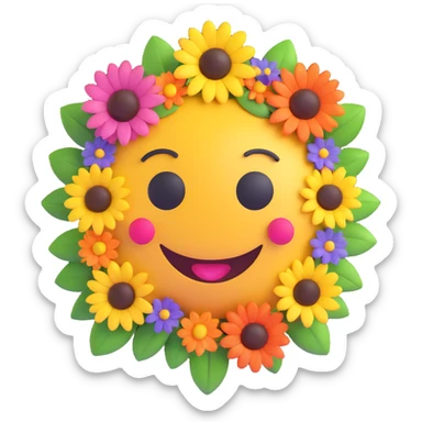 3D smiley emoji, large eyelashes, girly, colorful flower crown, loving sticker