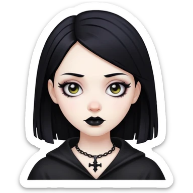 pale skin goth girl with black hair sticker
