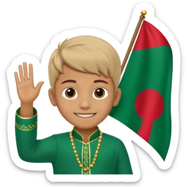 A boy stands with a Bangladeshi flag and greets on the occasion of December 16th. sticker