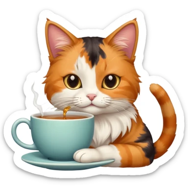 Çay içen kedi sticker