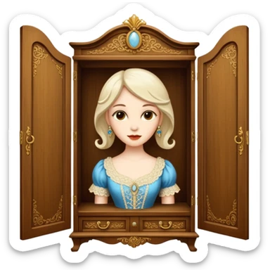 A character from the fairy tale Beauty and the Beast — the lady who was transformed into a wardrobe by magic. This character retains the wardrobe's original form while having a slight touch of anthropomorphism. sticker
