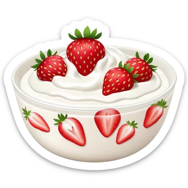 A bowl of strawberries with yogurt. sticker