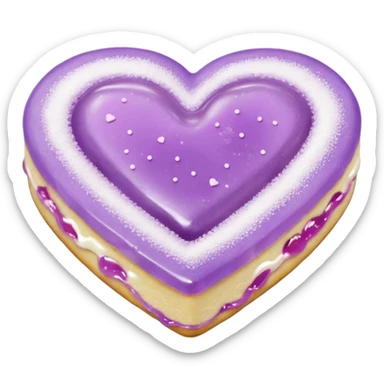Realistic shortbread cookie in the shape of a heart with pale lilac color jelly middle filling and sprinkled powder sugar on top. sticker