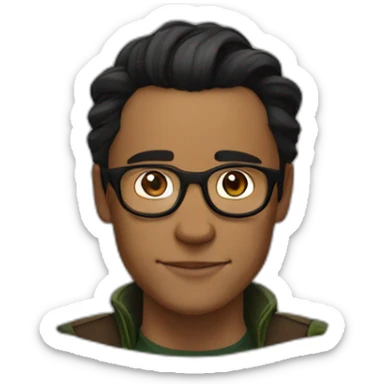Brown guy, Loki hairstyle, no facial hair, round transparent glasses sticker