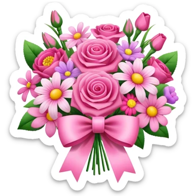 Pink bouquet with a bow sticker