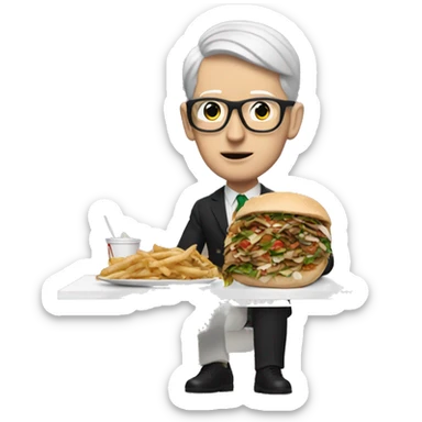 White Man with eyeglasses in gucci outfit eating doner sticker