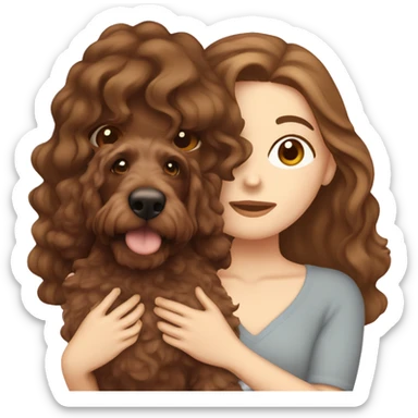 brown hair white girl holding a cockapoo in front of her face  sticker