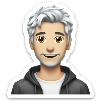 emo gray haired 28 year old with light stubble and covered in milk sticker