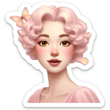 Gorgeous pastel lady with blushing face and butterflies aesthetic trending style sticker