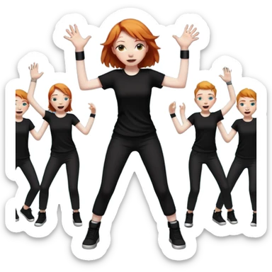 Ginger girl dancing at a rave. Full body, wearing dark colours give her loads of arms sticker