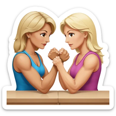 One blond and one brunette Two fitness ladies in their 50’s arm wrestling  sticker