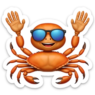 Alaska crab are moving wearing a sunglass and say hi sticker