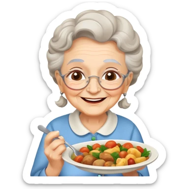 happy elderly grandmother smiling with delicious homemade food sticker