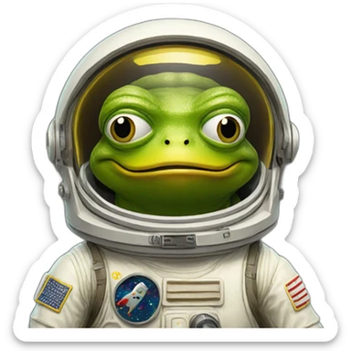 yellow pepe frog with astronout suite with "M" logo on the chest sticker