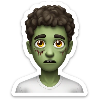 boy zombie teen with scared expression and dark brown hair and white slim shirt sticker