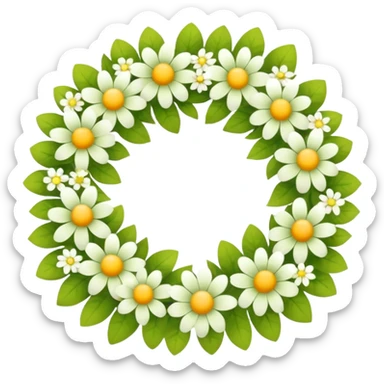 flower wreath with mostly yellow, white and green pastel colors, in a shape of an egg. flowers are original sticker