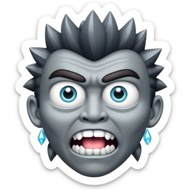 Rick Astley with crystal monster teeth and crystal eyes crossed and the entire image including Rick is blackish gray sticker