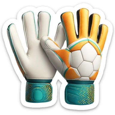 An emoji of a pair of goalkeeper gloves, slightly open, with a sporty design and padded palms, ready to catch a soccer ball sticker