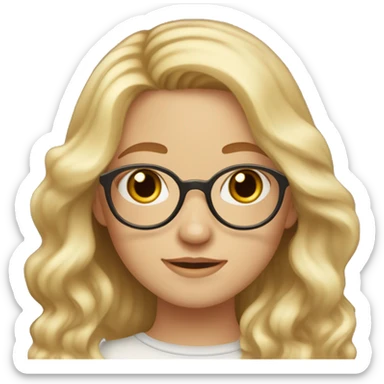 Girl with wavy long hair with blonde highlights, pale skin, red cheeks, brown rounded glasses, oval face, round nose and freckles  sticker
