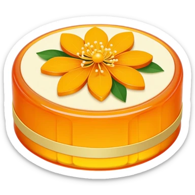 Osmanthus jelly cake with floral pattern, simplified emoji style with bold outlines and bright colors, cartoon style Gui Hua Gao traditional sweet sticker