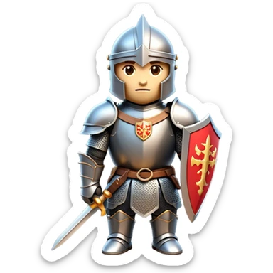 Clash of Clans aesthetic: Cinematic heroic Armored Knight Hero Emoji, rendered in a 3D vector-style similar to standard emojis with minimal shading and bold, simplified shapes. A compact, isometric warrior clad in gleaming plate armor with intricate heraldic details, softly glowing with a chivalrous medieval charm. Simplified yet unmistakably iconic, highly detailed and consistent, glowing with a soft radiant shine and high polish. Stylized with a touch of noble valor and a soft glowing outline, wearing a full face helm so that no face is visible with only eyes visible, capturing the essence of a gallant knight ready for honorable battle with a friendly, playful manner! sticker