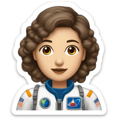 Astronauta mujer de tez morena, ojos café y cabello marrón con uniforme blanco con azul  sticker