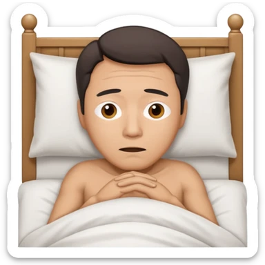 A middle-aged Asian man lying in bed, unable to sleep sticker
