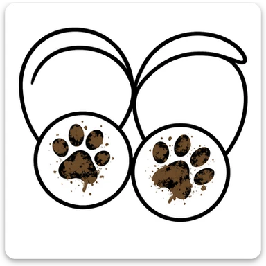 Make the two black puppy paws look muddy, keep the black heart around them and original style (original style slug: sticker) sticker