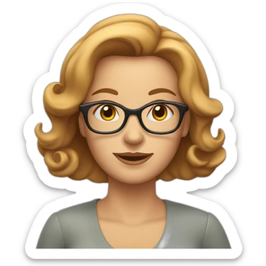 sandy haired woman, late 50's, some wrinkles, reading glasses, shoulder length hair sticker