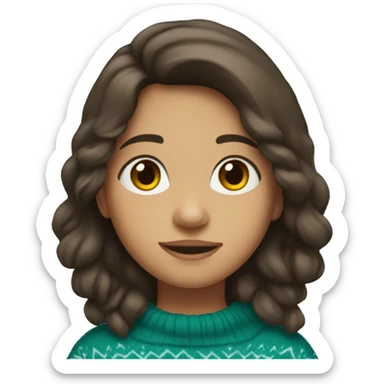 winter, christmas, hispanic, long brown hair, girl, brown eyes, child, full body, teal sweater sticker