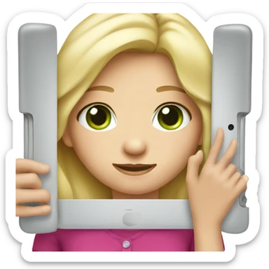 Apple ipad in girls (blond green eyes) hands  sticker