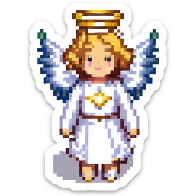 angel, pixel art, small wings, golden halo sticker