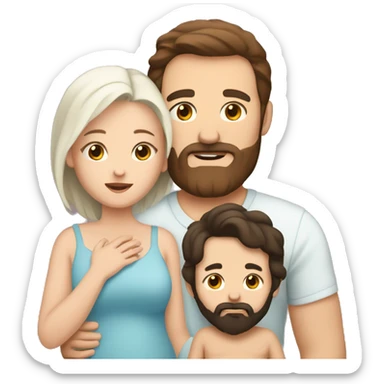 one newborn with dark haired white mother & brown bearded father with white skin sticker
