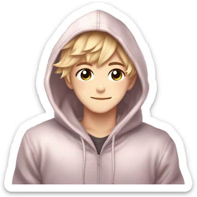 Cute Kawaii Beautiful Gorgeous Sparkly Shiny Blushing Anime Style Romantic Shojo Catboy Man Guy Femboy With Pretty Hair And Hoodie Trendy Style Outside sticker