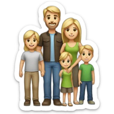 family of 2 parents 3 kids of two boys and one girl. mom and one son are blonde. everyone else has brown hair sticker