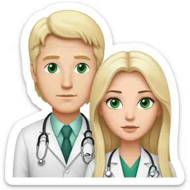 White guy with blonde hair and white girl with long black hair and green eyes. Doctors sticker