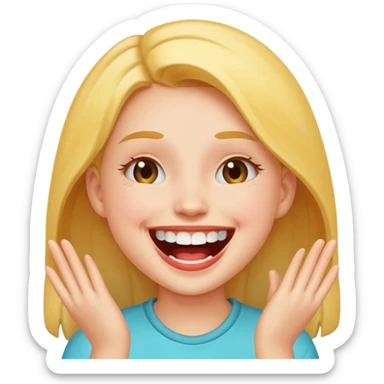 Laughing emoji of a girl and gap between the upper two teeth sticker