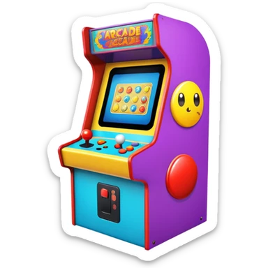 A colorful classic arcade cabinet with joystick and buttons sticker