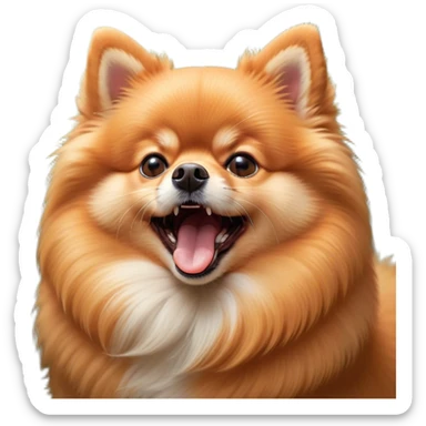 Cinematic Cute Yawning Orange Pomeranian Portrait Emoji, Head tilted slightly with a dramatic, wide-open yawn, showcasing a soft, fluffy orange Fur with a subtle shimmer, floppy ears slightly drooping, round brown eyes barely open in drowsy contentment, Simplified yet irresistibly adorable features, highly detailed, glowing with a soft, cozy glow, high shine, relaxed yet expressive, stylized with a touch of whimsy, bright and endearing, soft glowing outline, capturing the essence of a sleepy yet affectionate companion, so drowsy it feels like it could stretch right out of the screen and curl up for a nap! sticker