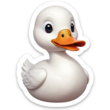 Cinematic Comical White Duck Portrait Emoji, Head tilted dramatically with an exaggeratedly amused expression, featuring a striking, glossy white plumage with a quirky red bill, wide, expressive eyes filled with playful disbelief, Simplified yet hilariously expressive features, highly detailed, glowing with a slightly sassy glow, high shine, dramatic yet playful, stylized with an air of cheeky mischief, bright and endearing, soft glowing outline, capturing the essence of a spirited and over-the-top duck, so meme-worthy it feels like it could quack its way into internet fame instantly! sticker