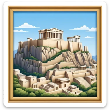 Cinematic Realistic Acropolis Landmark Emoji, showcasing ancient ruins set against a clear sky rendered with intricate detail and timeless lighting. sticker