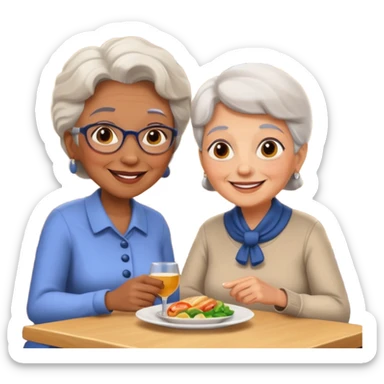 conversación dentro de un restaurant  dos personas y una de las persoans sea una abuela y el otro un adulto de 27 años sticker