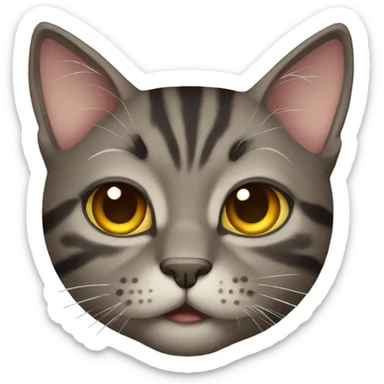 Dark tabby cat with squinted eyes sticker