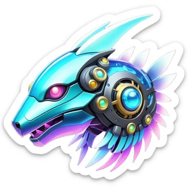  Epic legendary rare glowing mechanical Shiny sparkly transparent bioluminescent luminescent vibrant bright pastel dark exotic iridescent colorful gradients futuristic modern metallic glossy glittery fantasy-cyber-Protogen-Fakémon-Pokémon-Vernid-creature sticker