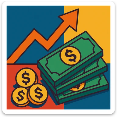 investment concept with upward arrow and money, with a different perspective sticker