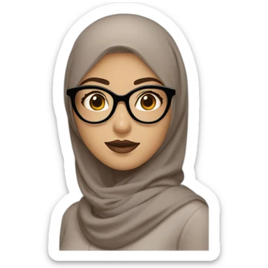 Hijabi girl with glasses fair skin and almond wyes dark iris and puly lips with tiny nose sticker