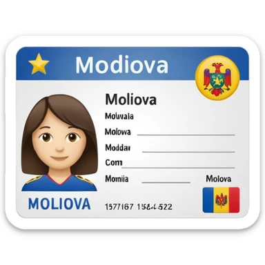 ID card with placeholder lines instead of text, small silhouette of Moldova in the corner, classic emoji style sticker